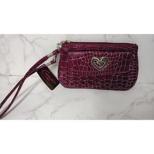 CANDIES Burgundy Crocodile Embossed Vegan Leather Wristlet - NEW